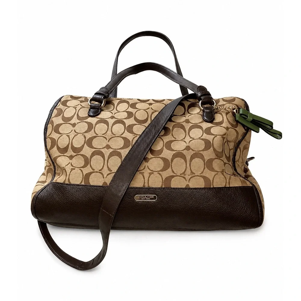 Rare Coach‎ Signature C Park Signature KT Zip Satchel Khaki/Brown 3 Zipper Pu se